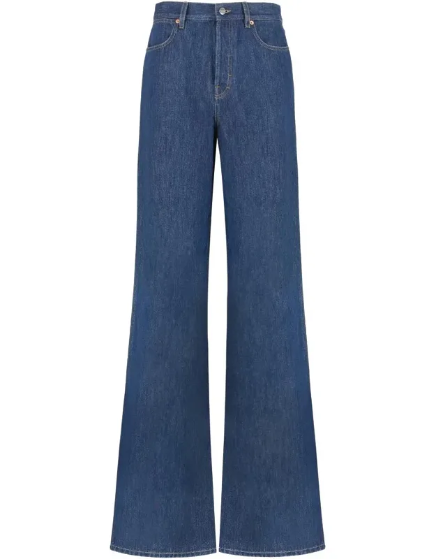 Gucci 5-pocket Straight-leg Jeans With Contrast Stitching And Leather Logo Patch