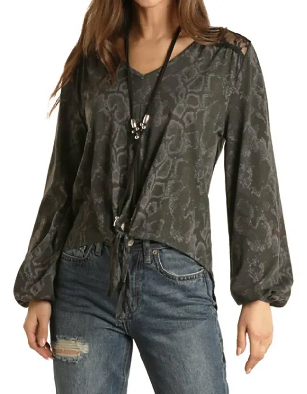 Snake Print Tie Front Top