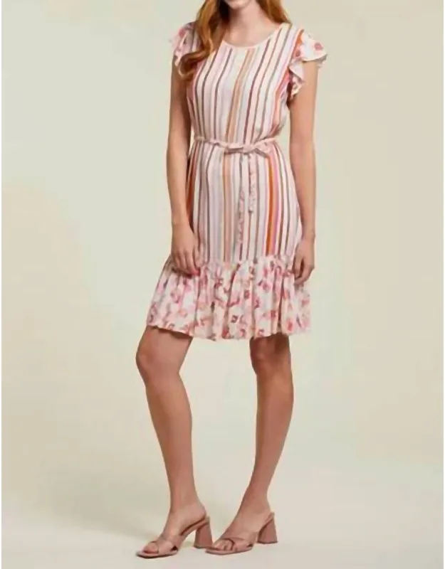 Ruffled Contrast Print Dress