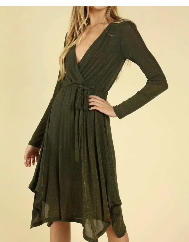 Shimmering Long Sleeve Wrap Dress