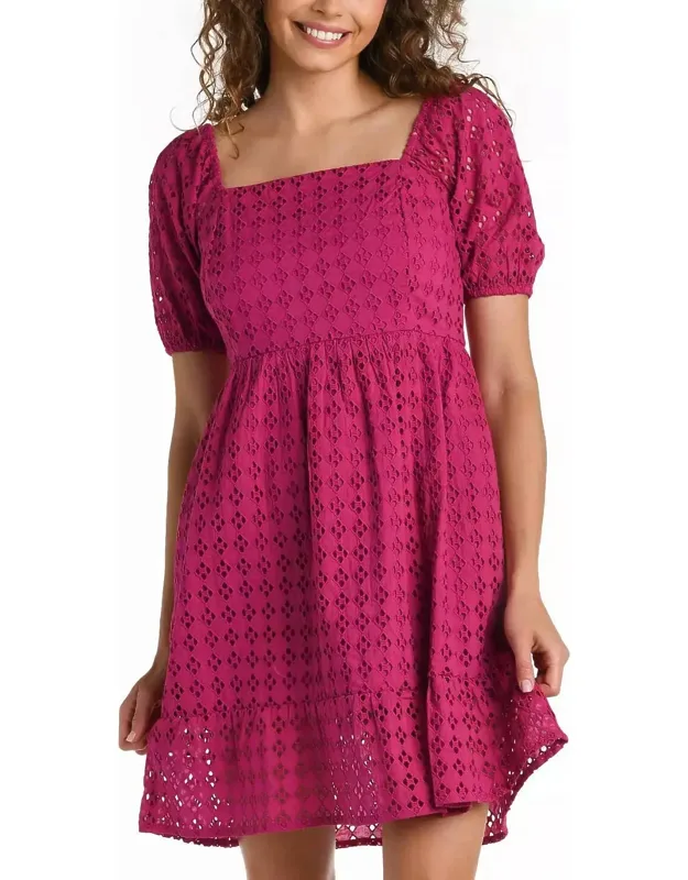 Saltwater Sands Short Sleeve Eyelet Mini Dress