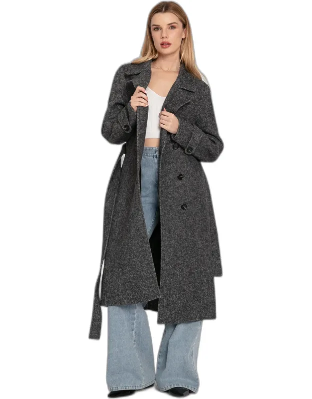 Front Runner Belted Coat With Notched Collar And Welt Pockets