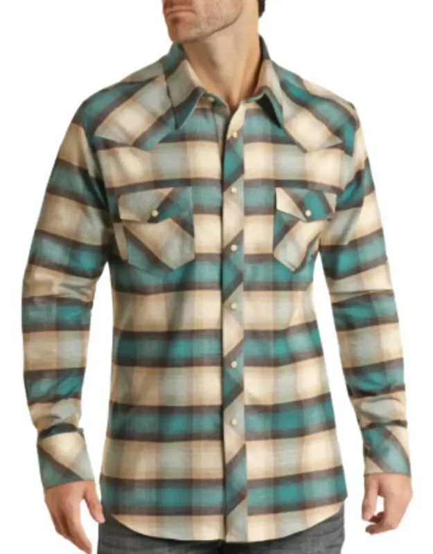 Brushed Twill Reflex Plaid Snap Shirt