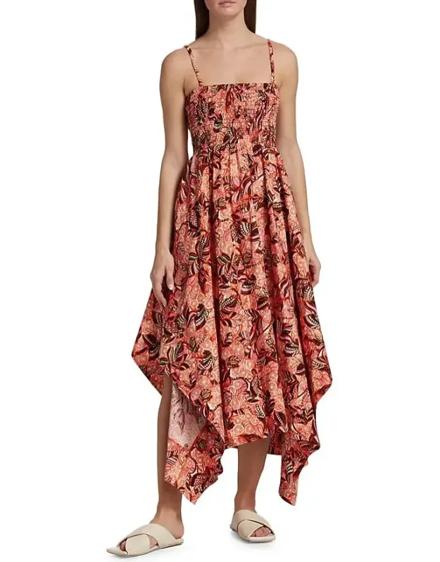 Adriana Cut Out Smocked Asymmetric Maxi Dress