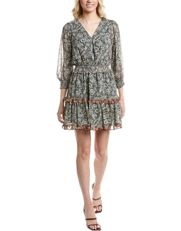 Mini Dress With Tiered Skirt And V-neck