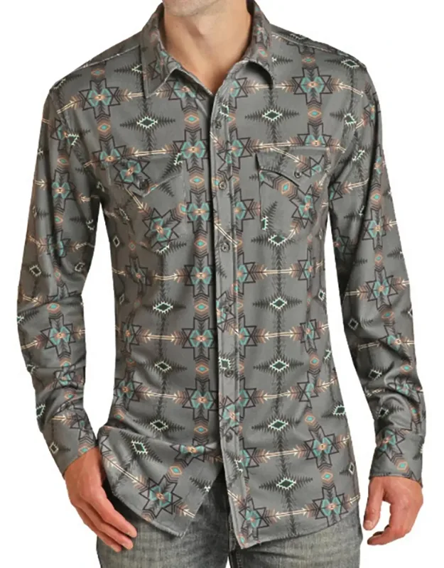 Brushed Knit Aztec Button Down Shirt