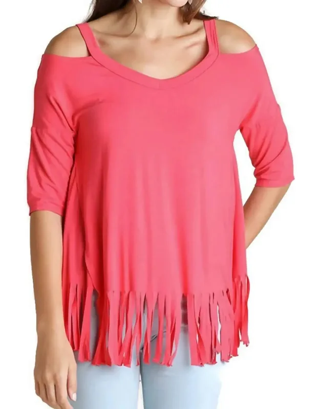 Cold Shoulder Fringe Top