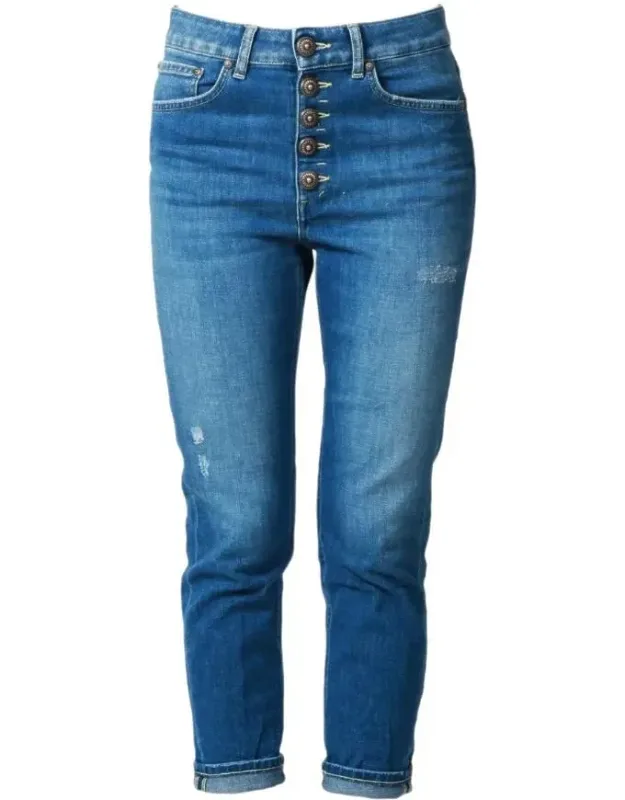 Trousers Crafted From Slightly Stretch Denim, Regular Waist, Tapered Leg