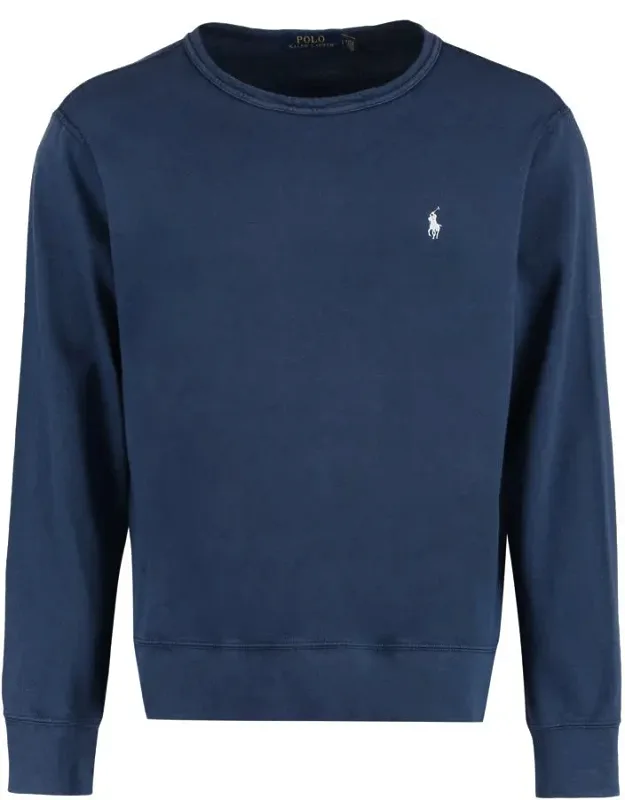 Long Sleeve Cotton T-shirt With Front Embroidered Logo And Ribbed Edges