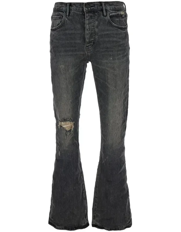 Flared Jeans With Crinkled Effect In Stretch Cotton Denim