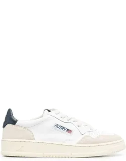 Medalist White Low Top Sneakers With Suede Inserts And Contrasting Heel Tab In Leather