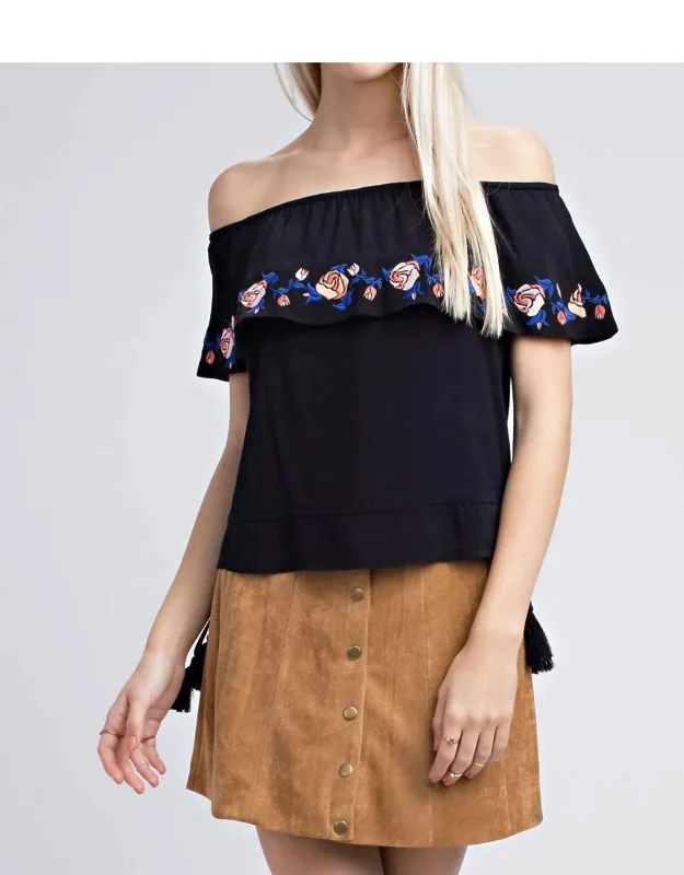 Embroidered Ruffle Top