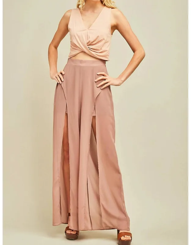 Solid Slit Maxi Pants