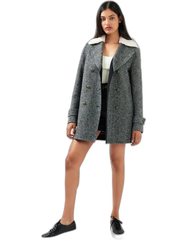 Sherpa Collar Wool Blend Coat