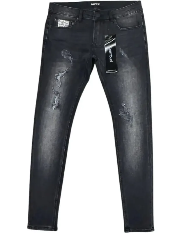 Skinny Denim Jean In Dark With Practical Pockets And Secure Button Closure