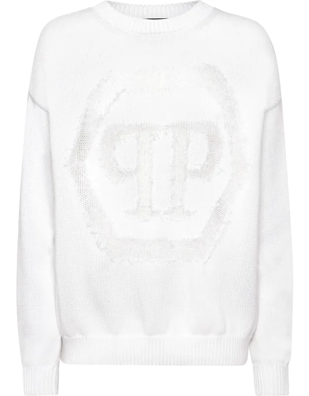Knitted Pullover Round Neck Long Sleeve Hexagon
