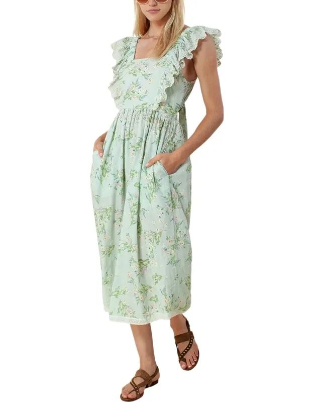 Printed Eyelet Midi Dress