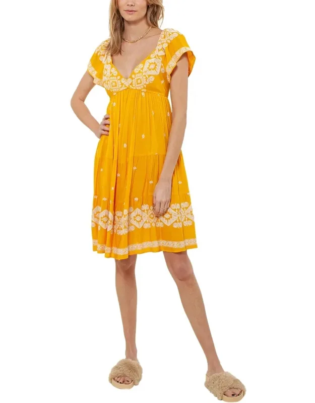Mini Dress - Glamorous Gold Color, Eye-catching Pattern