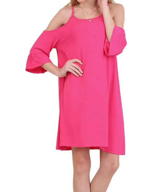 Open Shoulder Ruffle Sleeve Dress