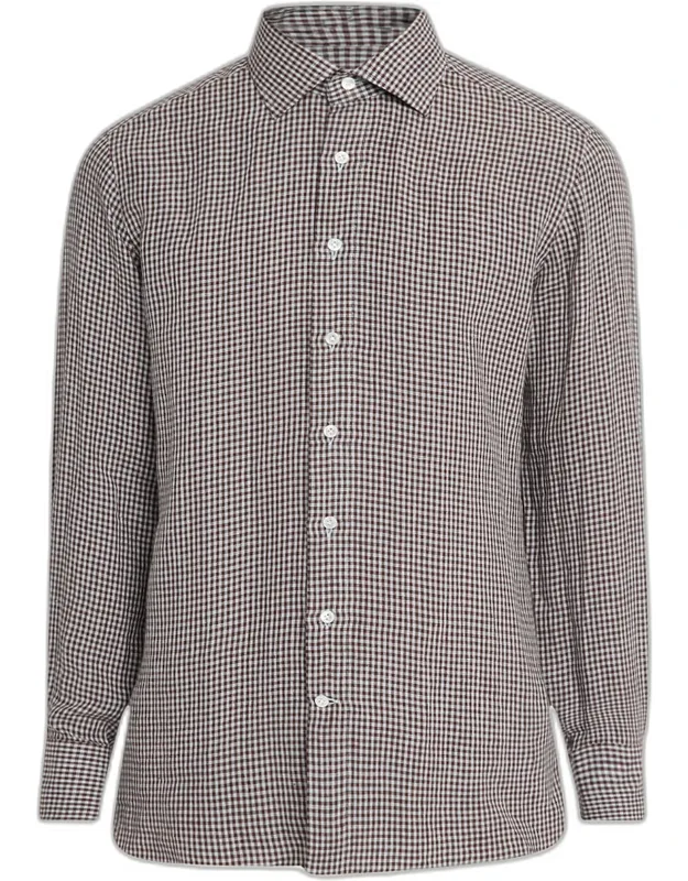 Linen Gingham Check Casual Button-down Shirt