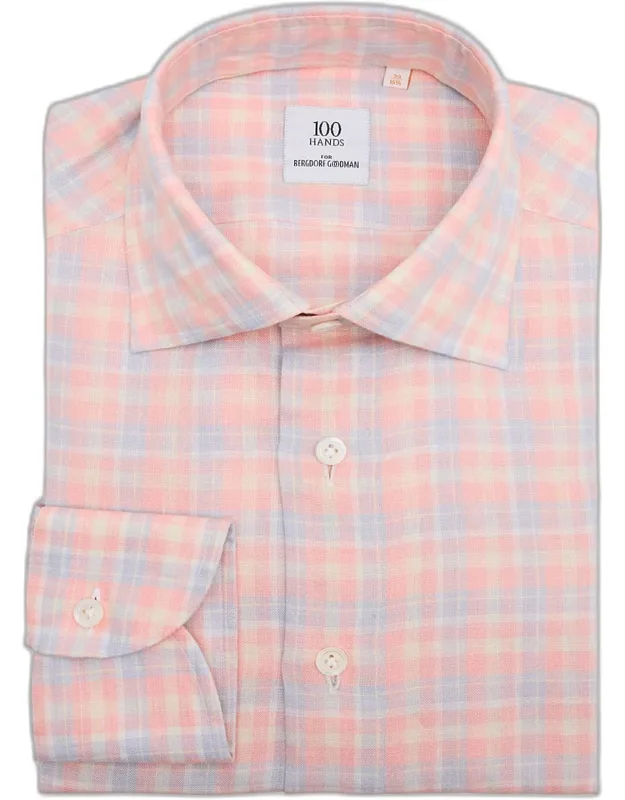 Linen Plaid Spread-collar Sport Shirt