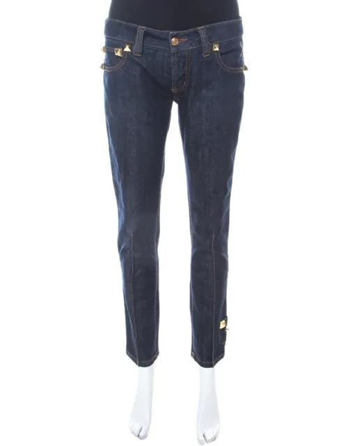 Limited Edition Indigo Denim Rockstud Embellished Fitted Jeans