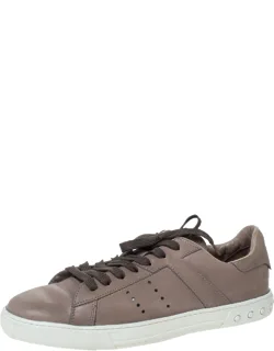 Leather Perforated Detail Low Top Lace Up Sneakers
