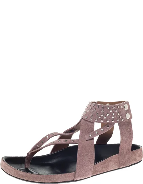 Suede Leather Studded Thong Flat Sandals
