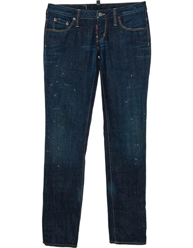 Indigo Denim Paint Splatter Effect Straight Leg Jeans