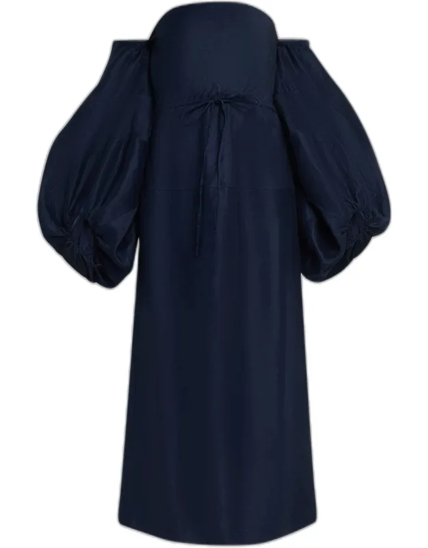 Balloon-sleeve Off-the-shoulder Linen Midi Dress