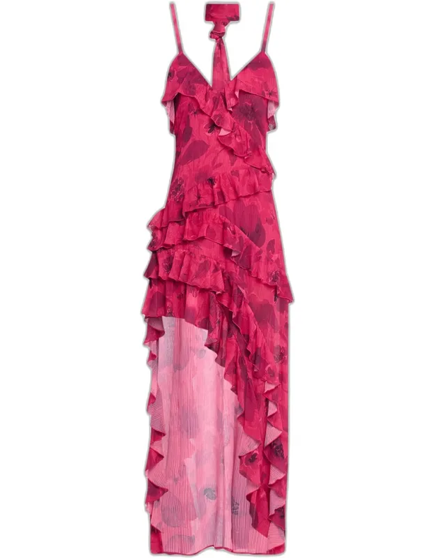 Nelia High-low Ruffle Wrap Maxi Dress With Detachable Scarf
