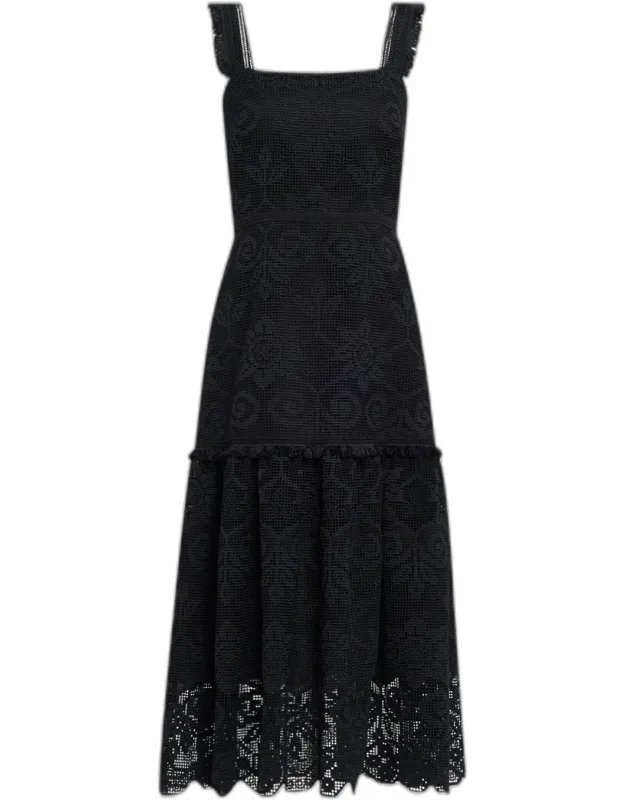 Square-neck Lace Midi Dress