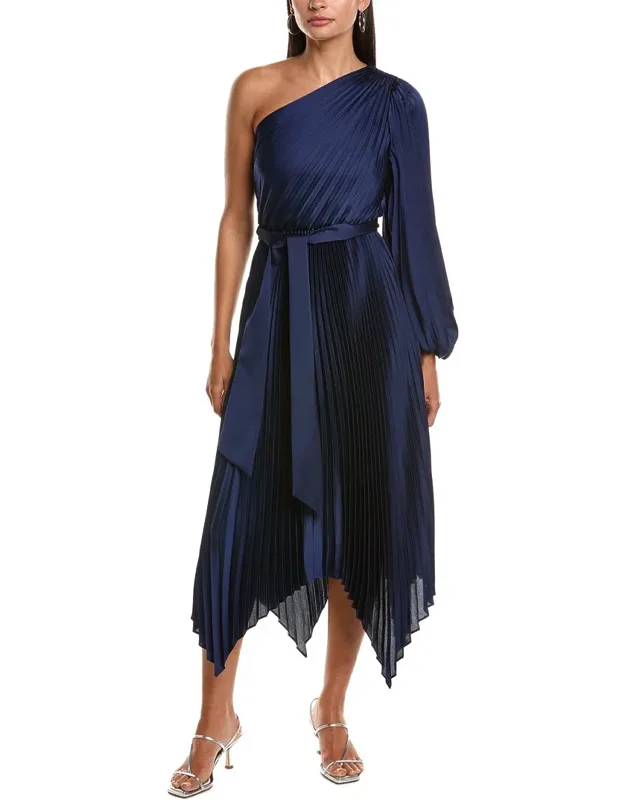 Essi Solid Pleated One-shoulder Maxi Dress