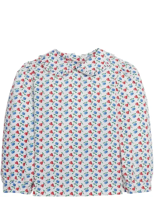 Ruffled Peter Pan Blouse With Multicolor Print