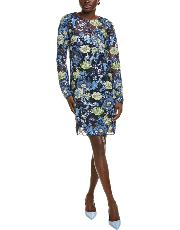Lela Rose Mini Dress With Sequin Embellishments And Center Back Zip