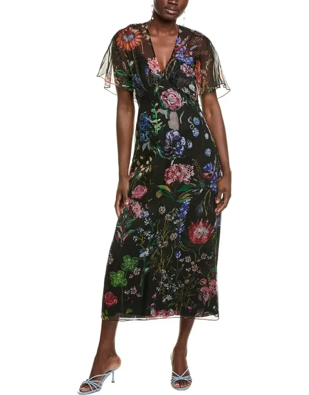 Cold-shoulder Silk Midi Dress