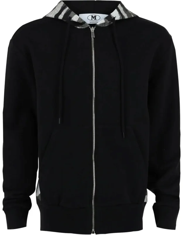 Zig Zag Print Zip Up Hoodie With Hooded Neckline And Front Patch Pockets