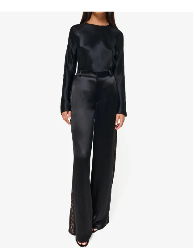 Lorenza Pant With Sheer Lace Inserts And High-waisted Design