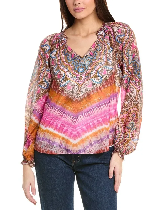 Hale Bob Sadie Silk-blend Top - Luxurious Rayon And Silk Blend, Comfortable Lining