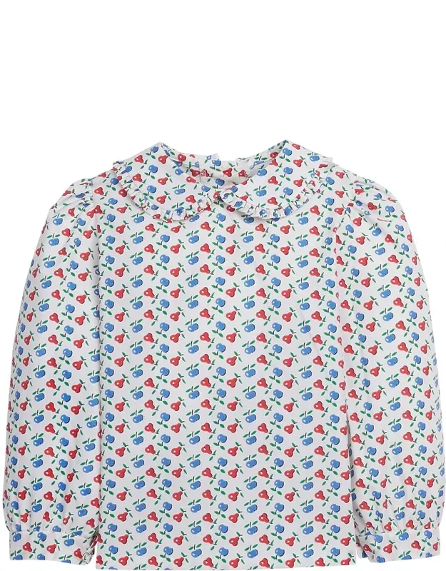 Little Ruffled Peter Pan Blouse With Multicolor Print And Button Closures