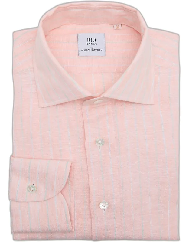 Linen Thin Stripe Spread-collar Sport Shirt