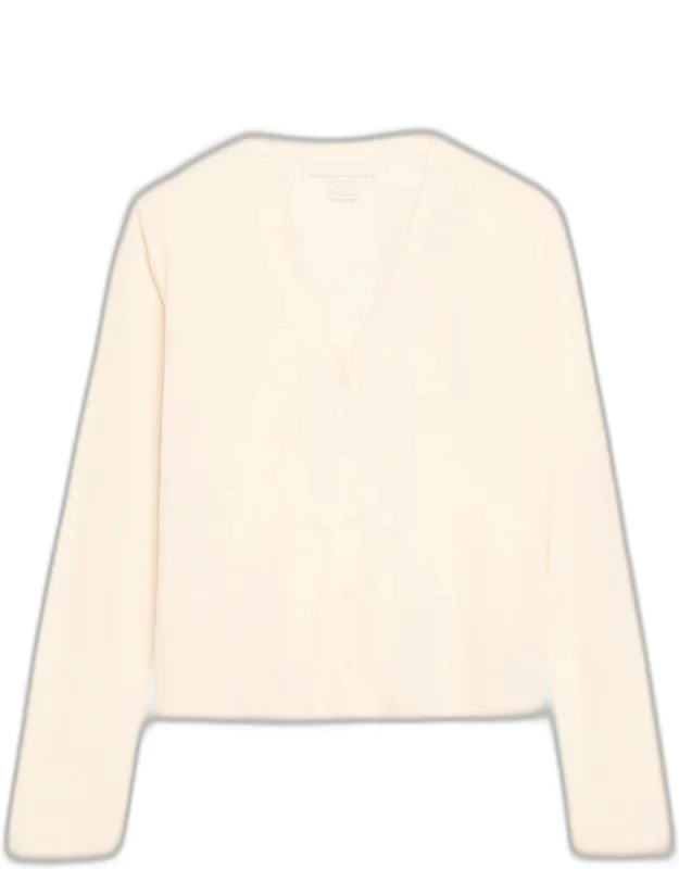 V-neck Button-down Long-sleeve Stretch-linen Cardigan