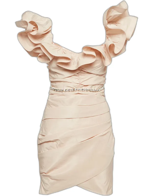 Ottoman Taffeta Ruffled Off-shoulder Mini Dress
