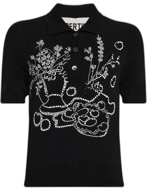 Embellished Cashmere Polo Sweater
