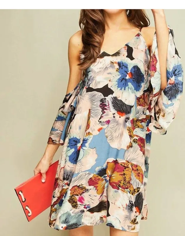 Open Shoulder Floral Mini Dress