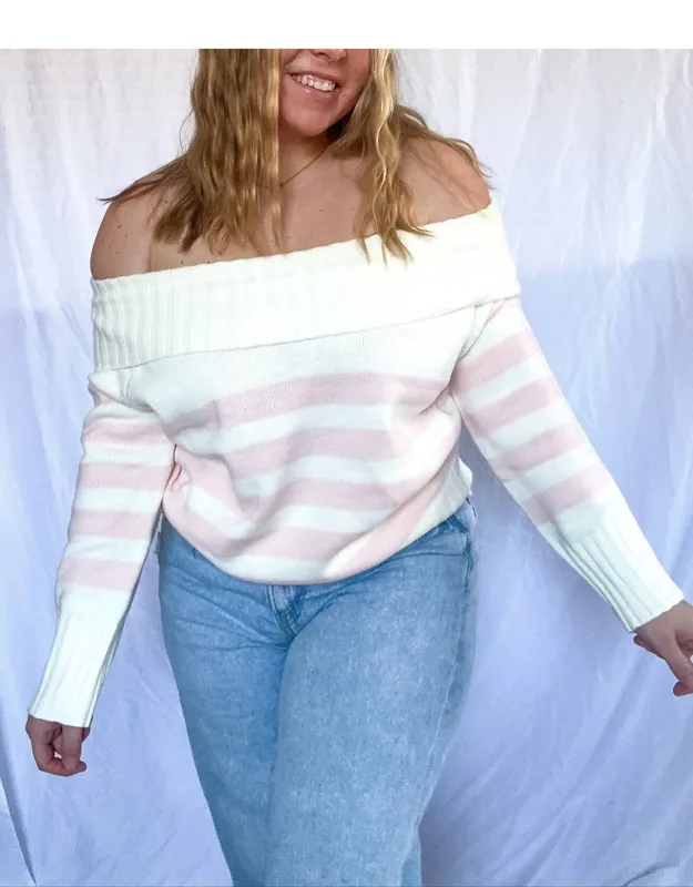 Off Shoulder Striped Sweater