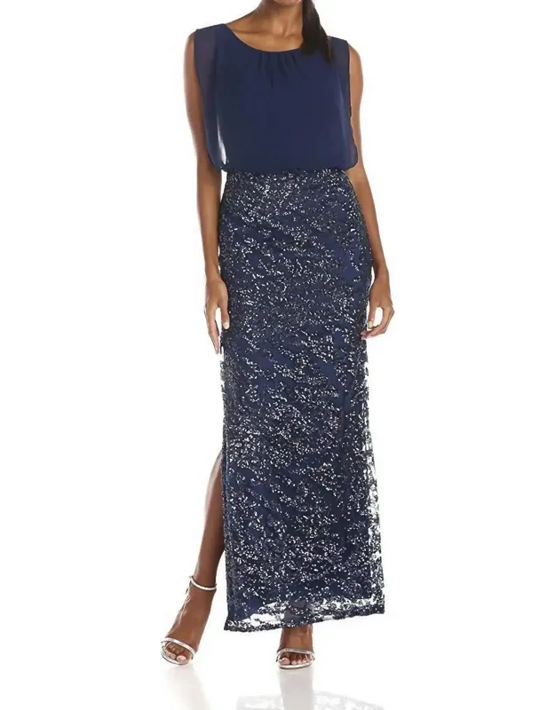 Overlay Sequined Long Evening Dress
