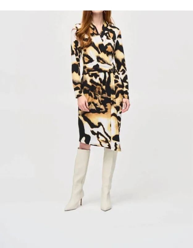 Animal Print Faux Wrap Sheath Dress