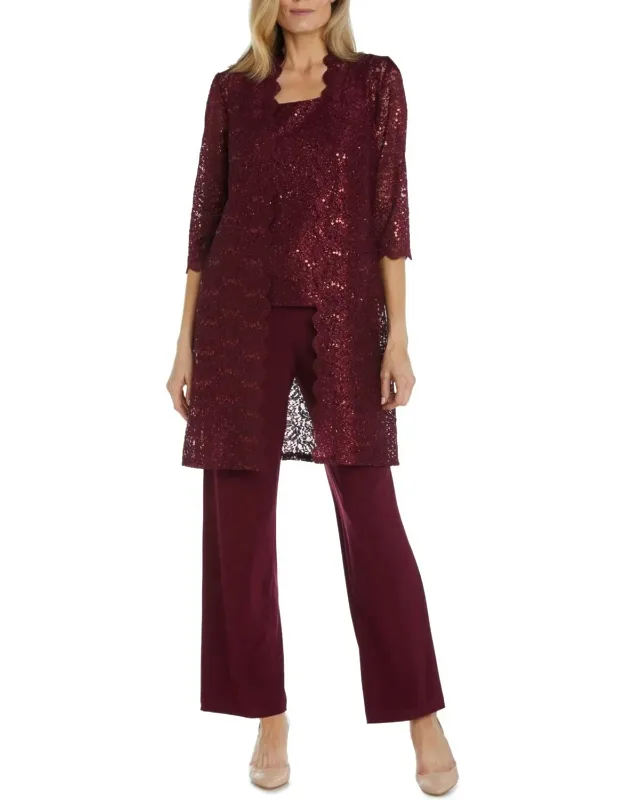 Lace 3/4 Sleeve 3-piece Pants Set