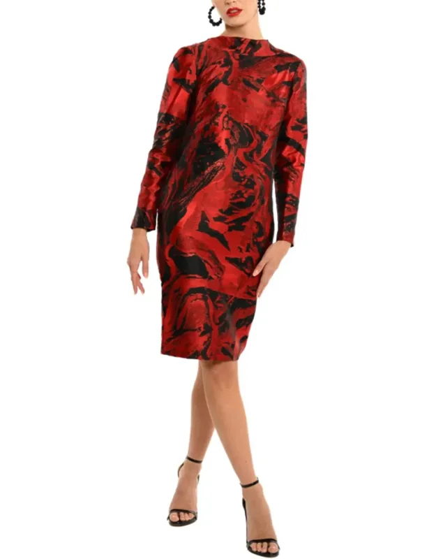 Metallic Abstract Back Bow Sheath Dress